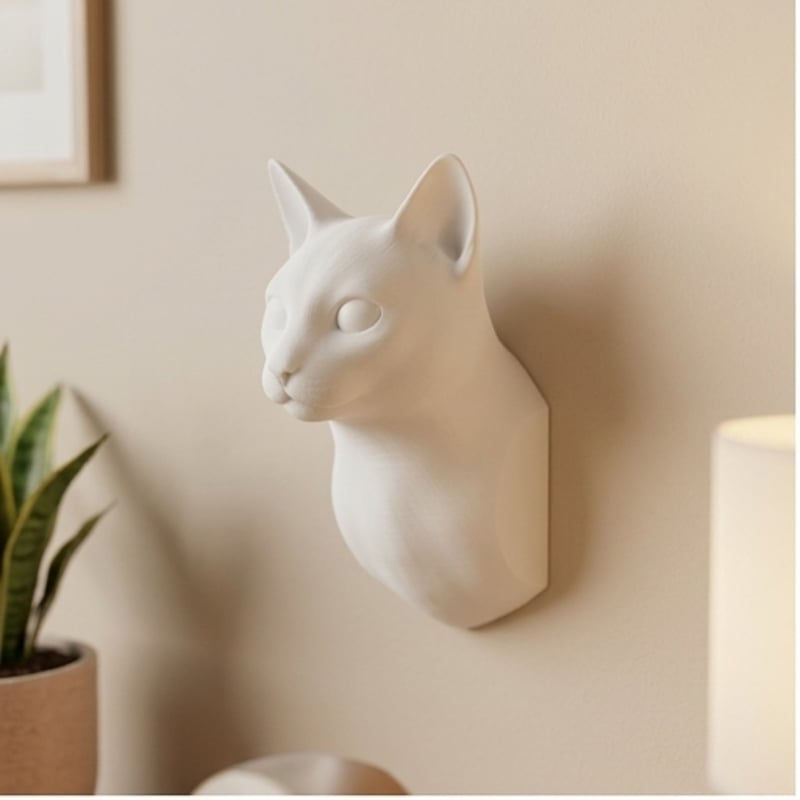 猫の壁掛けレリーフ 3Dプリント 白PLA インテリア | うちの子