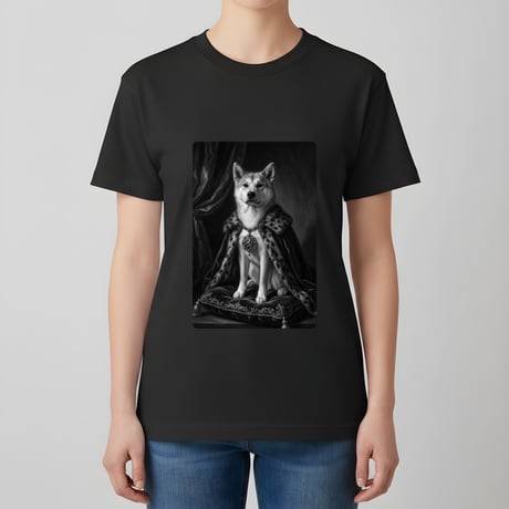 犬（秋田犬）半袖Tシャツ ルネサンス風モノクロアート ブラック 男女兼用