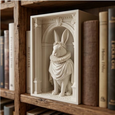 うさぎ（アメリカン）の3Dプリント ブックヌーク 白PLA 本棚インテリア