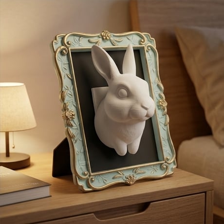 うさぎ（ダッチ）の壁掛けレリーフ 3Dプリント 白PLA インテリア