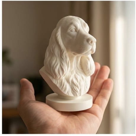犬（コッカースパニエル）の3Dプリント胸像 白PLA 彫刻 置物 インテリア