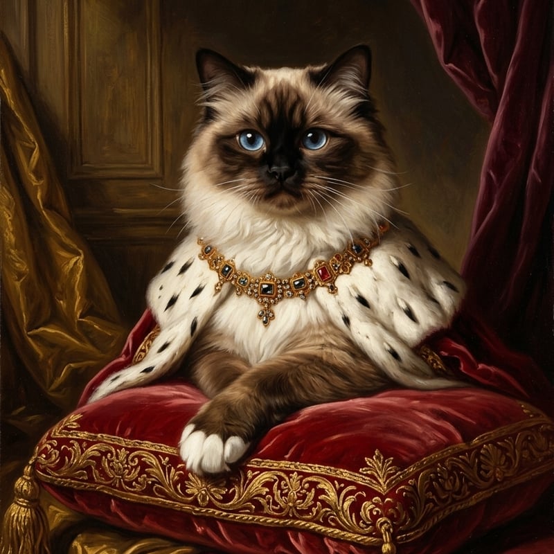 カラヤン肖像画（アクリル画）【オリジナル作品】 猫（ヒマラヤン）のルネサンス風肖像画 油絵風アートA4額装インテリア