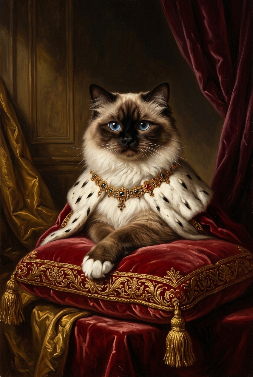 猫（ヒマラヤン）のルネサンス風肖像画 油絵風アートA4額装インテリア