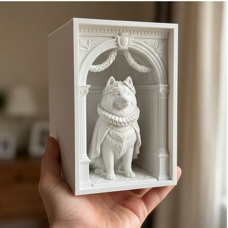 犬（サモエド）の3Dプリント ブックヌーク 白PLA 本棚インテリア