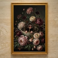 ハムスター（ブラックベアハムスター）の花の油絵風アート A3額装インテリア壁掛け