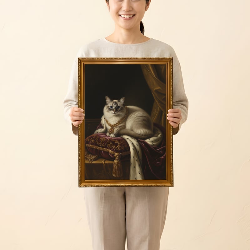 猫（ラグドール）のルネサンス風肖像画 油絵風アートA3額装インテリア