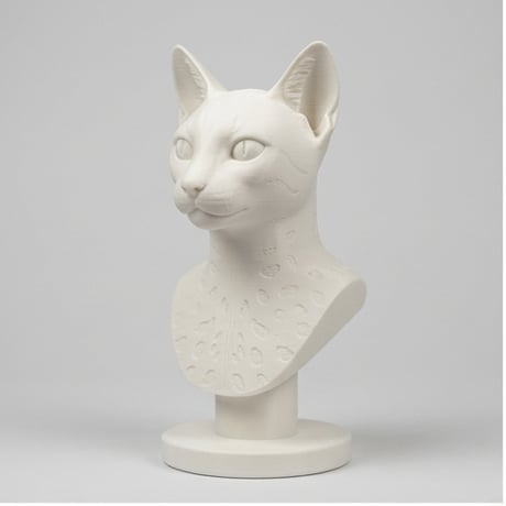 猫（エジプシャンマウ）の3Dプリント胸像 白PLA 彫刻 置物 インテリア