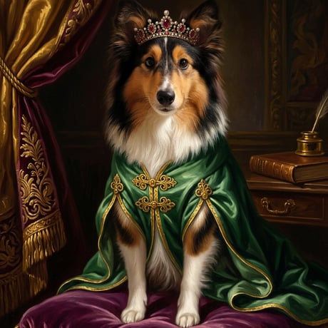 犬（シェットランドシープドッグ）のルネサンス風肖像画 A4額装インテリア壁掛け