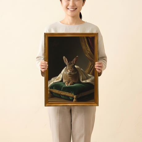 うさぎ（ミニレッキス）のルネサンス風肖像画 油絵風アートA3額装インテリア壁掛け