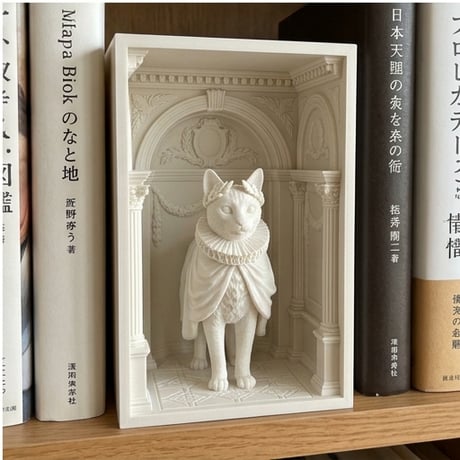 猫（ベンガル）の3Dプリント ブックヌーク 白PLA 本棚インテリア