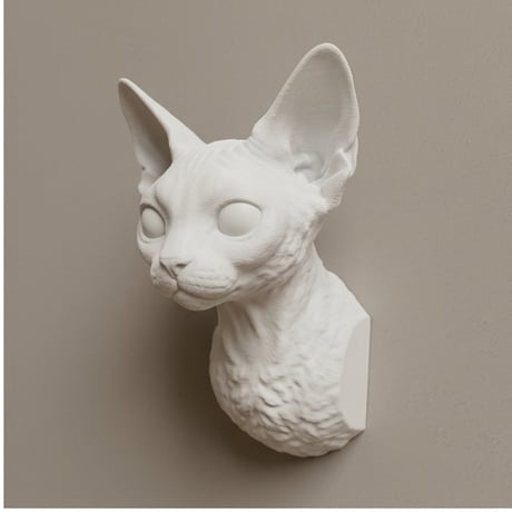 猫（デボンレックス）の壁掛けレリーフ 3Dプリント 白PLA インテリア