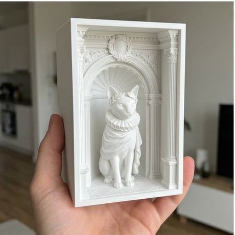 猫（シャム猫）の3Dプリント ブックヌーク 白PLA 本棚インテリア