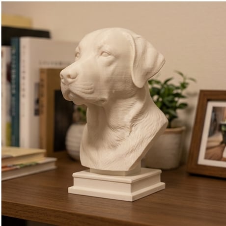 犬（ラブラドールレトリバー）の3Dプリント胸像 白PLA 彫刻 置物 インテリア