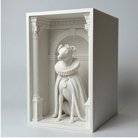 イタリアングレーハウンドのブックヌーク 3Dプリント 白PLA 本棚インテリア