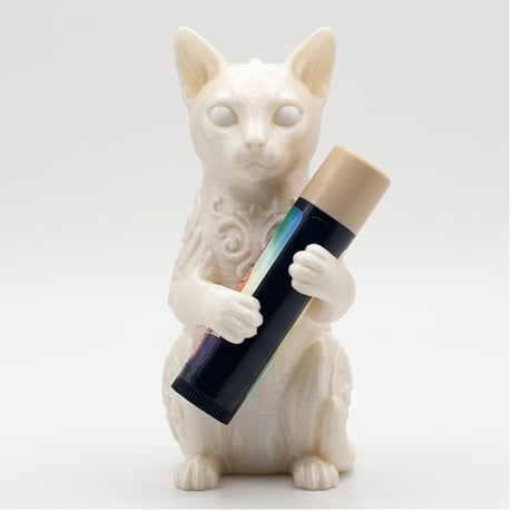 猫（オシキャット）の3Dプリント リップケース シルクホワイト キーホルダー