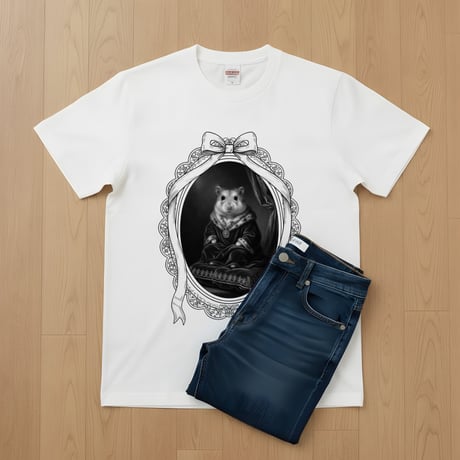 ウィンターホワイトハムスター半袖Tシャツ ルネサンス風 ホワイト 男女兼用