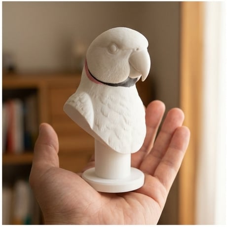 インドオオハナインコの3Dプリント胸像 白PLA 彫刻 置物 インテリア