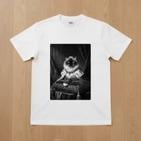 猫（ヒマラヤン）半袖Tシャツ ルネサンス風モノクロアート ホワイト 男女兼用