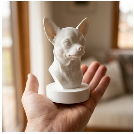 犬（チワワ）の3Dプリント胸像 白PLA 彫刻 置物 インテリア