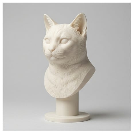 猫（アメリカンショートヘア）の3Dプリント胸像 白PLA 彫刻 置物 インテリア