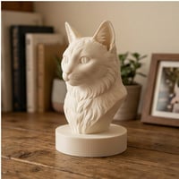 猫（ターキッシュアンゴラ）の3Dプリント胸像 白PLA 彫刻 置物 インテリア