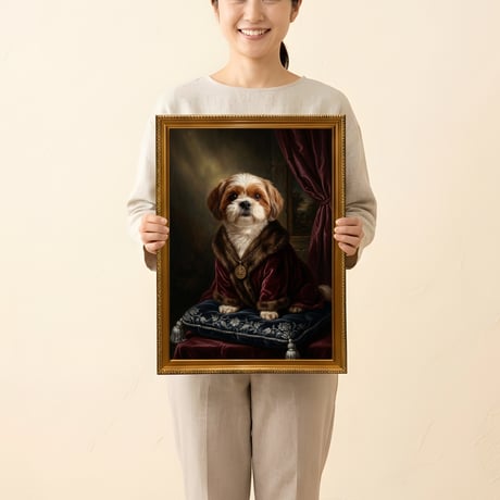 犬（シーズー）のルネサンス風肖像画 油絵風アートA3額装インテリア壁掛け