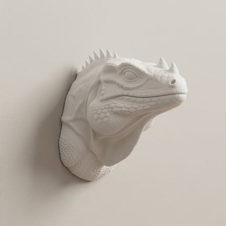 イグアナ（サイイグアナ）の壁掛けレリーフ 3Dプリント 白PLA インテリア
