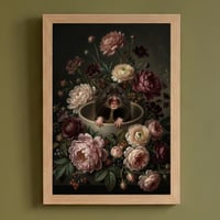ハムスター（ブラックベアハムスター）の花の油絵風アート A4額装インテリア壁掛け