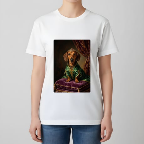 ミニチュアダックスフンド半袖Tシャツ ルネサンス風カラー ホワイト 男女兼用