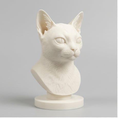 猫（シンガプーラ）の3Dプリント胸像 白PLA 彫刻 置物 インテリア