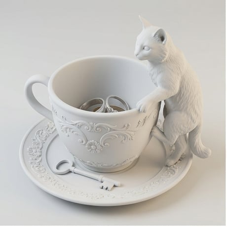 猫（ソマリ）のアクセサリートレイ 小物入れ マットホワイト