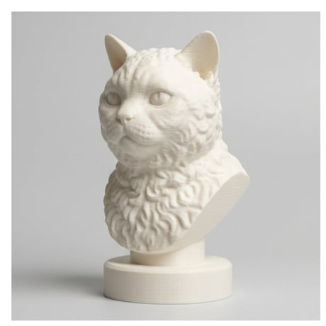 猫（セルカークレックス）の3Dプリント胸像 白PLA 彫刻 置物 インテリア