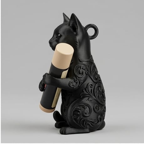 猫（ソマリ）の3Dプリント リップケース シルクブラック キーホルダー