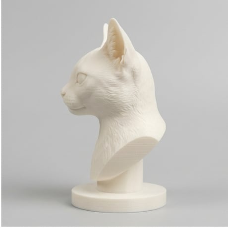 猫（シンガプーラ）の3Dプリント胸像 白PLA 彫刻 置物 インテリア