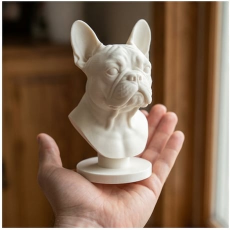 犬（フレンチブルドッグ）の3Dプリント胸像 白PLA 彫刻 置物 インテリア