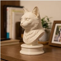 猫の3Dプリント胸像 白PLA 彫刻 置物 インテリア