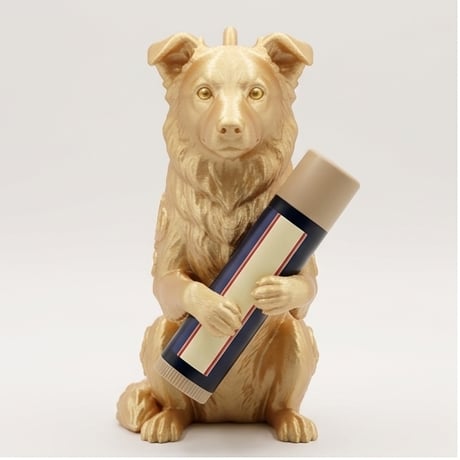 犬（ボーダーコリー）の3Dプリント リップケース シルクゴールド キーホルダー