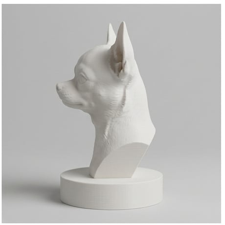 犬（チワワ）の3Dプリント胸像 白PLA 彫刻 置物 インテリア
