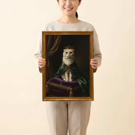 猫（スコティッシュフォールド）のルネサンス風肖像画 A3額装インテリア壁掛け
