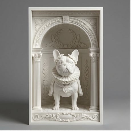 犬（フレンチブルドッグ）の3Dプリント ブックヌーク 白PLA 本棚インテリア
