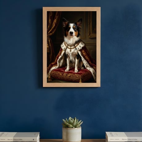 犬（ボーダーコリー）のルネサンス風肖像画 油絵風アートA4額装インテリア壁掛け