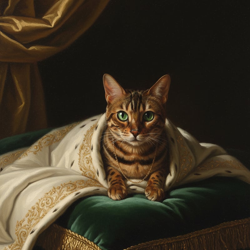 猫（ベンガル）のルネサンス風肖像画 油絵風アートA3額装インテリア