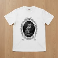猫（シャム猫）半袖Tシャツ ルネサンス風モノクロアート ホワイト 男女兼用