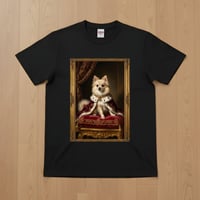 犬（ポメラニアン）半袖Tシャツ ルネサンス風カラーアート ブラック 男女兼用