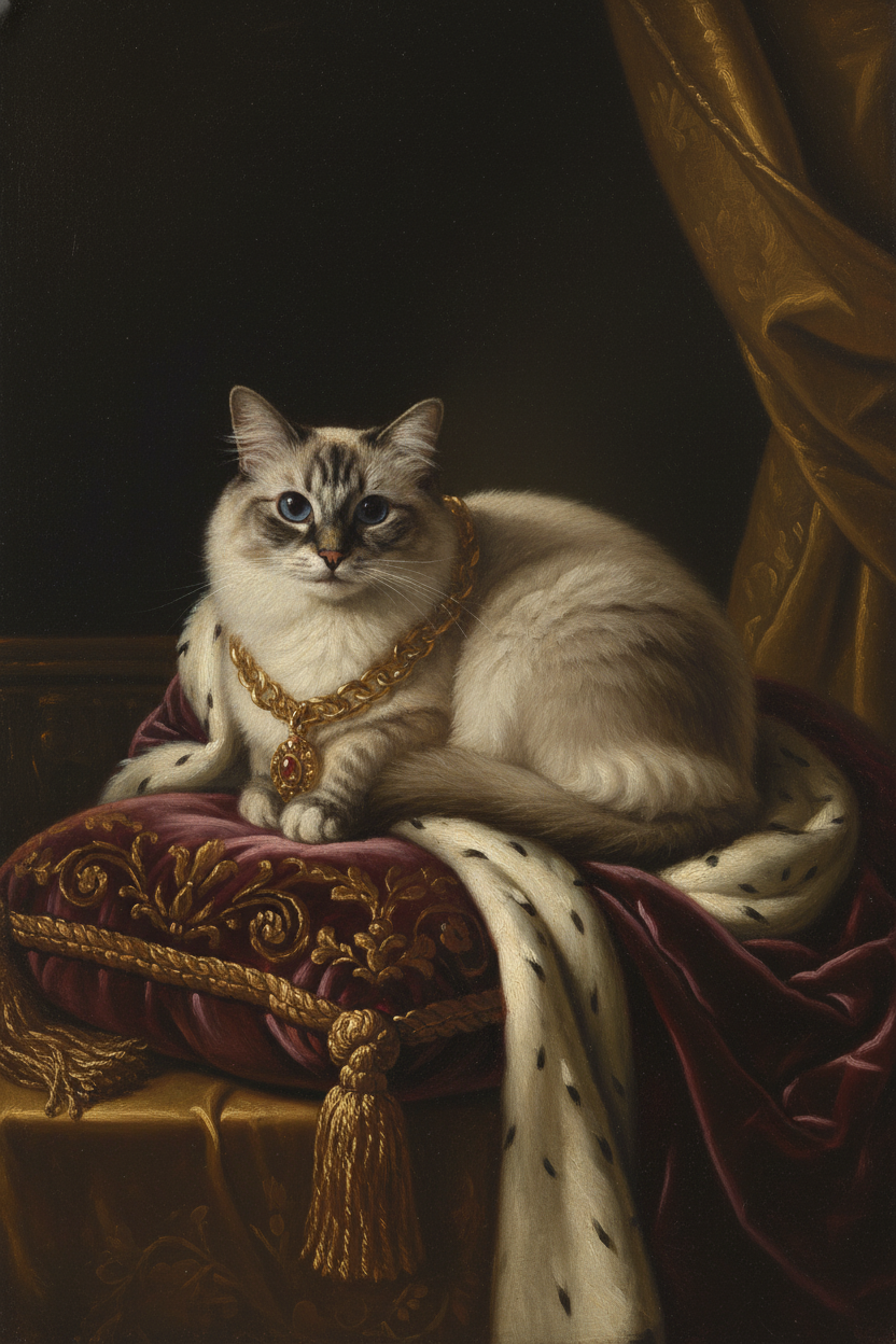 猫（ラグドール）のルネサンス風肖像画 油絵風アートA3額装インテリア