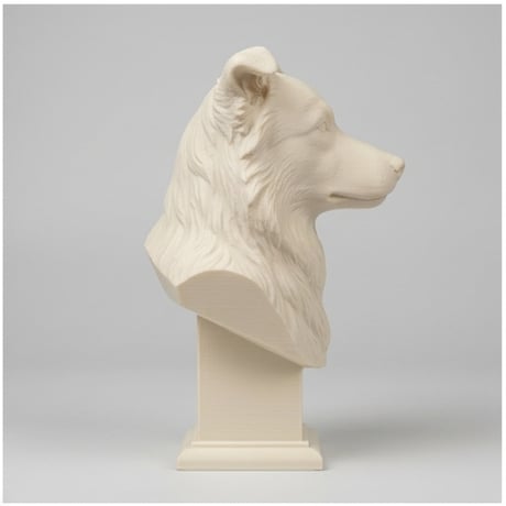 犬（ボーダーコリー）の3Dプリント胸像 白PLA 彫刻 置物 インテリア