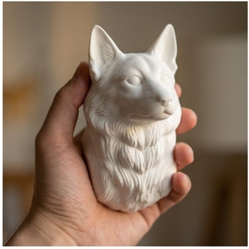 ノルウェージャンフォレストキャットの壁掛けレリーフ 3Dプリント 白