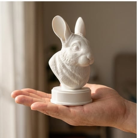うさぎ（チンチラうさぎ）の3Dプリント胸像 白PLA 彫刻 置物 インテリア