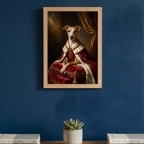 犬（イタリアングレーハウンド）のルネサンス風肖像画 A4額装インテリア壁掛け