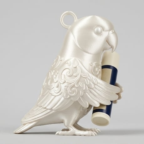 ワカケホンセイインコのリップケース 3Dプリント シルクホワイト キーホルダー